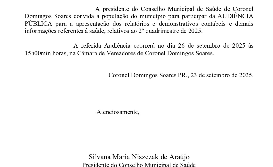 CONVITE PARA AUDIÊNCIA PÚBLICA 2º QUDRIMESTRE 2025