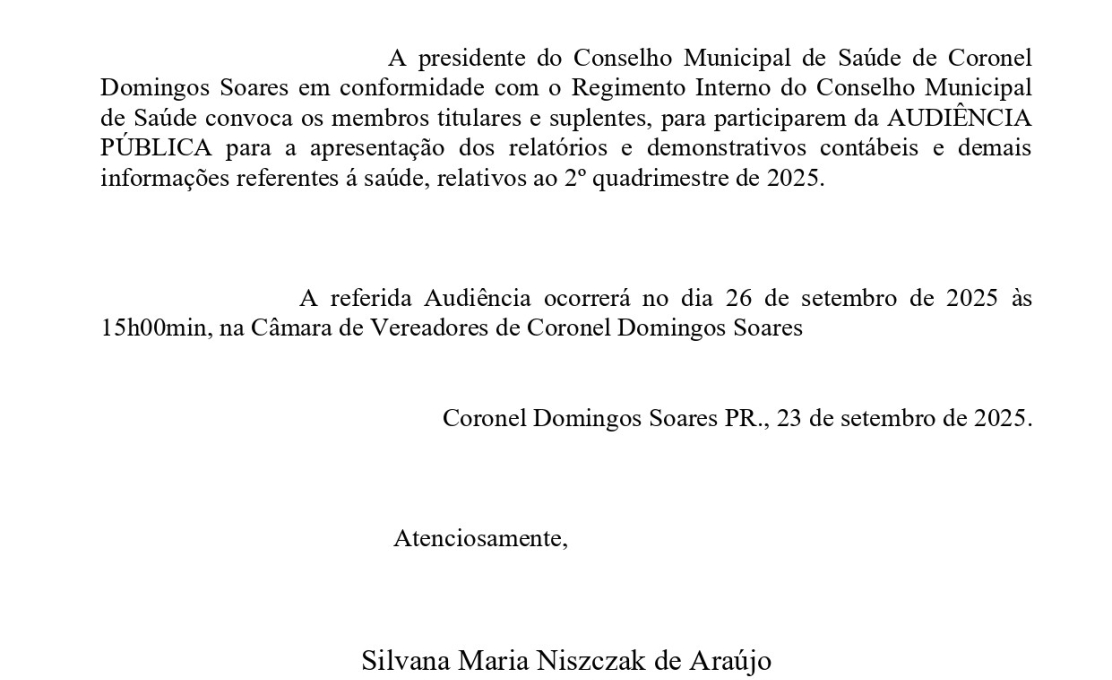 CONVOCAÇÃO AUDIÊNCIA PÚBLICA 2º QUADRIMESTRE 2025