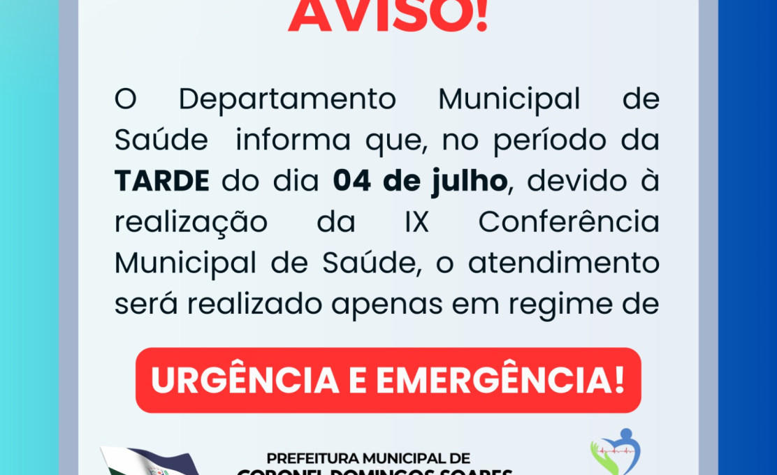 Atenção: o Departamento Municipal de Saúde informa.